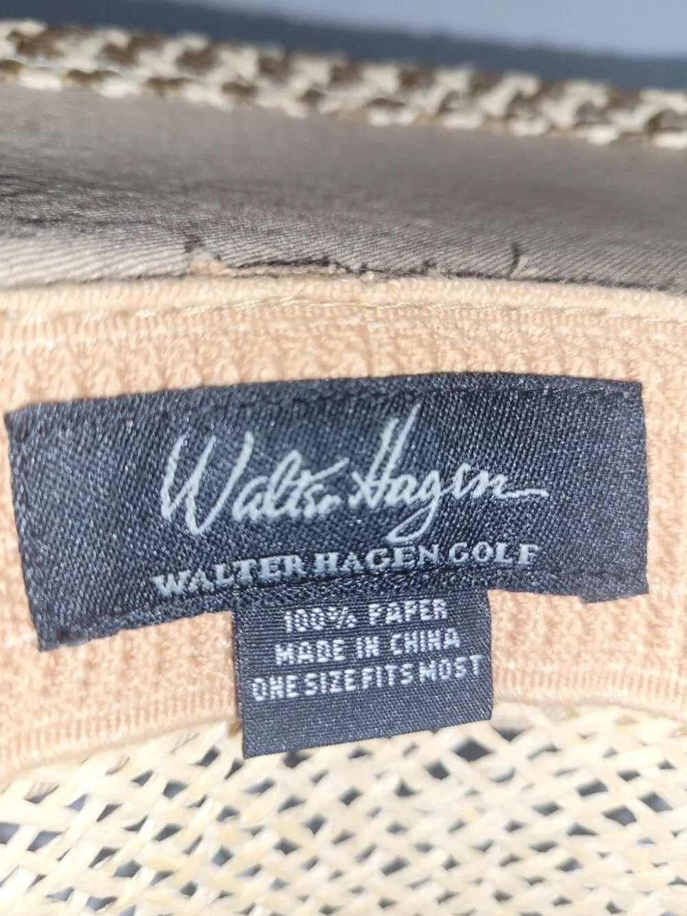Walter Hagen Men's Golf Sun Hat Woven 100% Paper Straw Beige Wide Brim Logo
